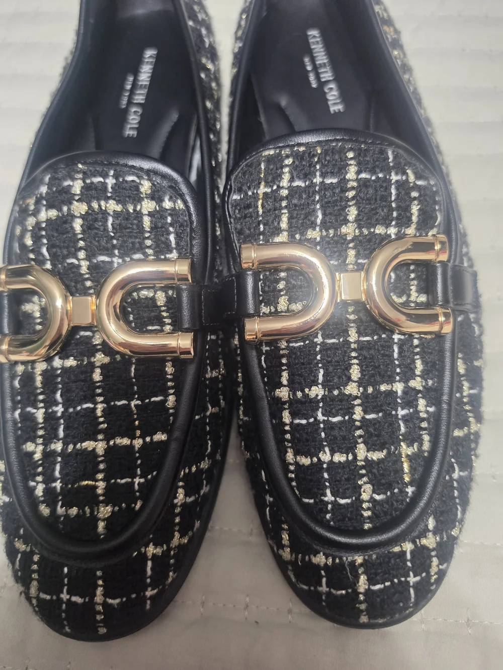 Kenneth Cole Black Tweed Loafers with Gold Hardware